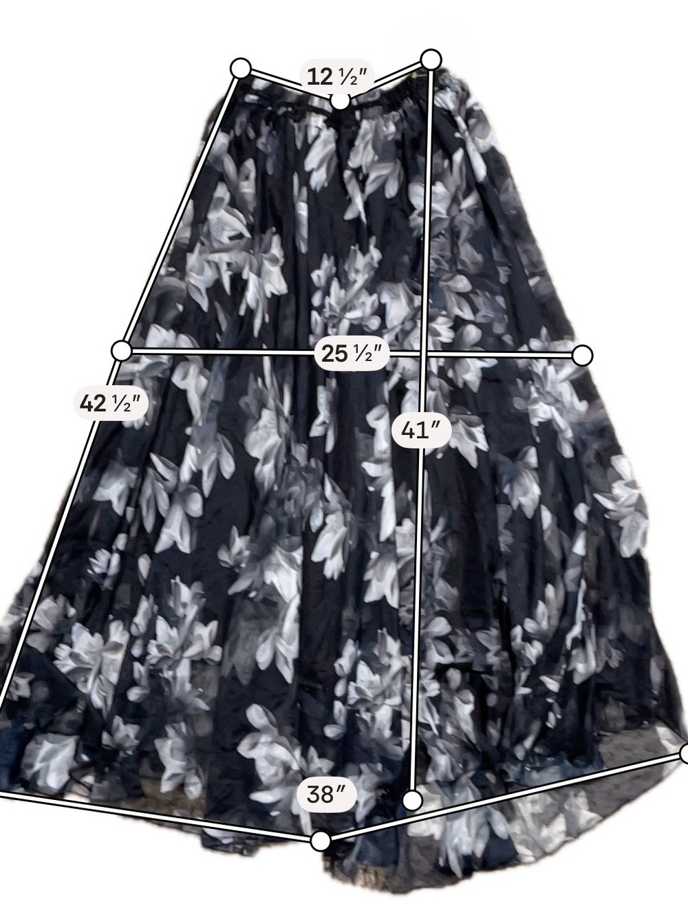 Afibi Black Gray Floral Chiffon Maxi Skirt Whimsigoth Fairy Grunge Boho Goth XS - Picture 5 of 6